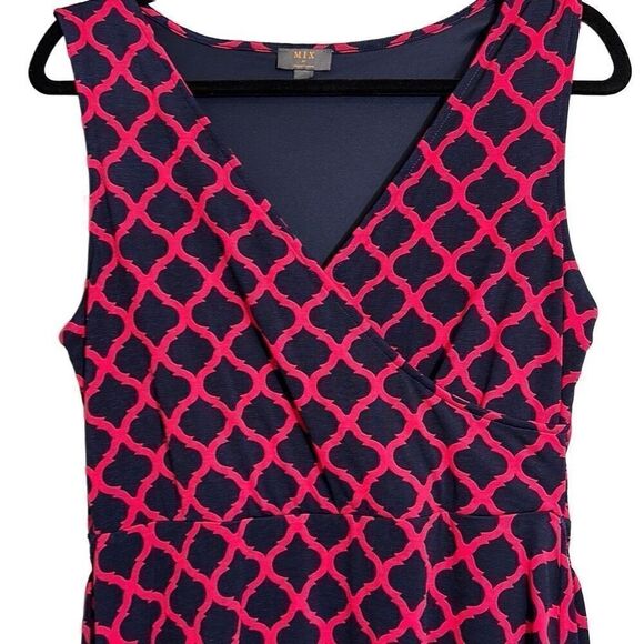 Mix by 41 Hawthorn blue & red wrap bodice sleeveless lined dress w self tie M - Picture 2 of 12